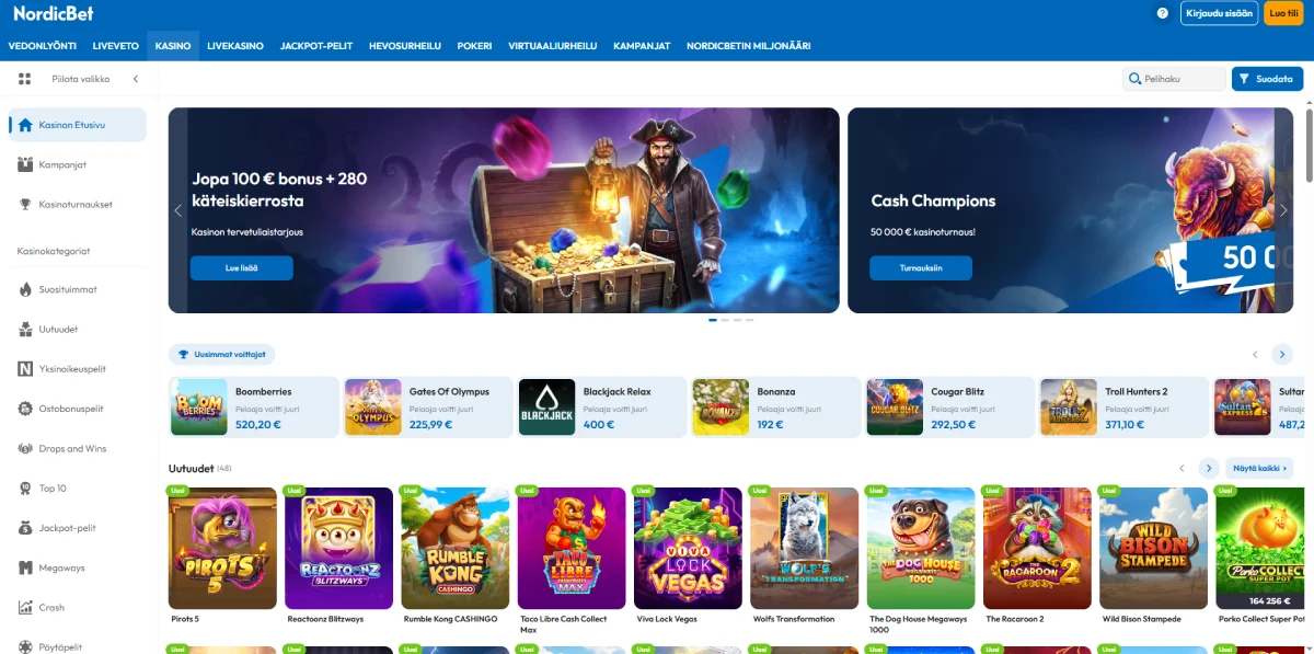 NordicBet pelit ja pelivalikoima
